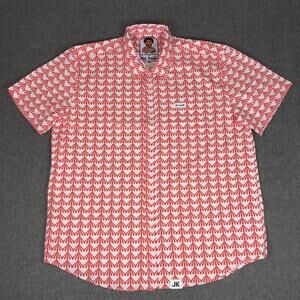Old Smoke Shirt Mens 2XL Red Geometric Short Sleeve Button Up Stretch Casual